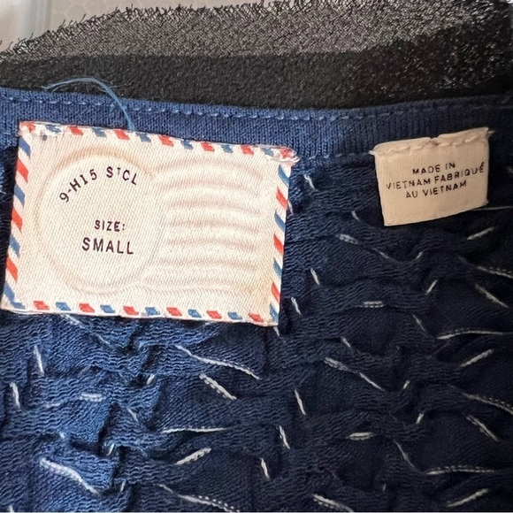 Anthropologie Postmark Sleeveless Blouse Blue Textured Black Trim Quilted Small - Picture 7 of 11